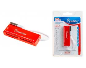 Картридер Smartbuy 717, USB 2.0 - SD/microSD/MS/M2, красный (SBR-717-R)