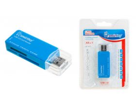 Картридер Smartbuy 749, USB 2.0 - SD/microSD/MS/M2, голубой (SBR-749-B)