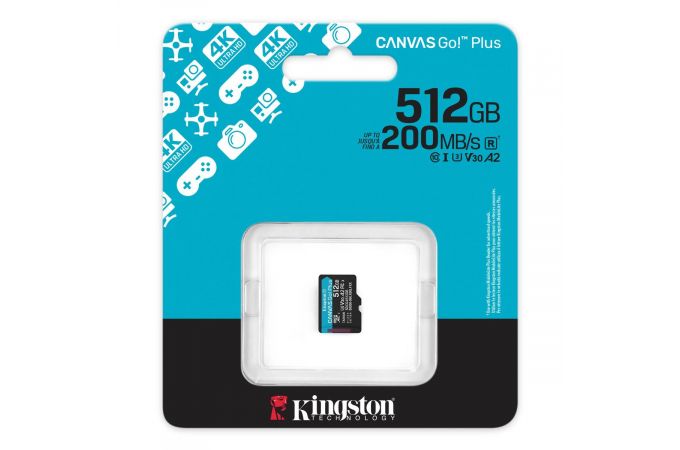 Карта памяти MicroSDXC_512 Gb Kingston Canvas Go Plus 200Mb/s б/ад A2 U3 V30 / R200Mb/s/W160Mb/s / SDCG4/512GBSP