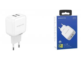 Сетевое зарядное устройство 2USB BOROFONE BA18 2100mAh (белый)