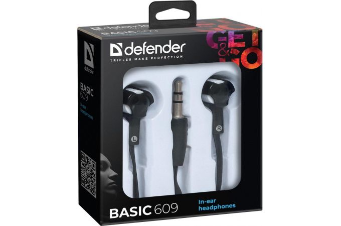 Наушники вакуумные проводные Defender Basic 609 (черно-белый)