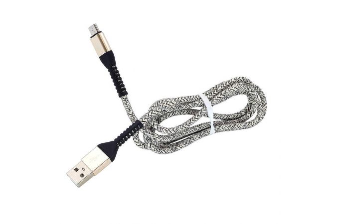 Кабель USB - MicroUSB Орбита KM-122, 2.4A (бело-черный) 1м (в оплетке)