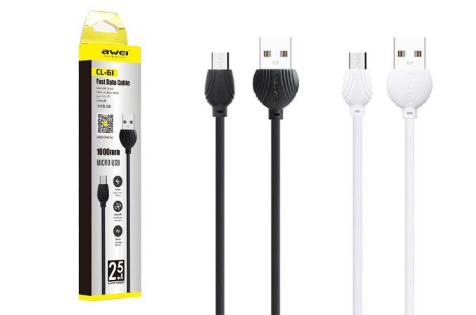 Кабель USB - MicroUSB AWEI CL-61, 2.4A (черный, белый) 1м