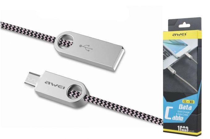 Кабель USB - MicroUSB AWEI CL-30, 2.4A (серый) 1м