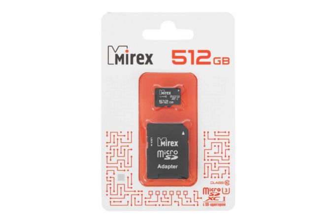 Карта памяти microSDХC с адаптером MIREX  512GB (UHS-I, U3, class 10) (13613-AD3UH512)