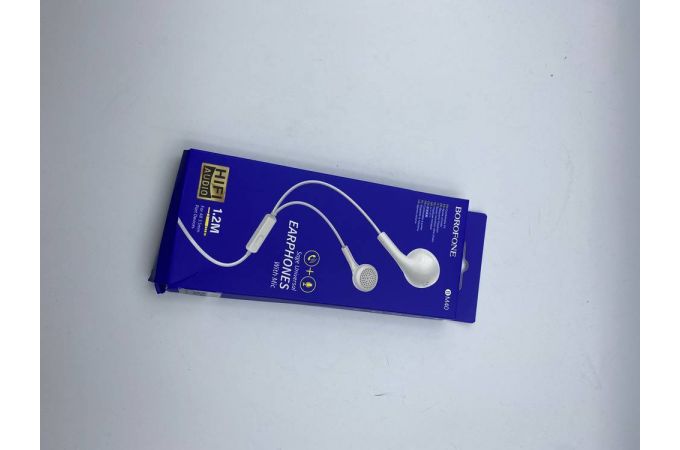 Наушники вакуумные проводные BOROFONE BM40 Sage universal earphones (белый) (УЦЕНКА! МЯТАЯ УПАКОВКА)