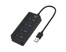 Разветвитель USB HUB 3.0 NN-HB012 на 4 порта USB 3.0 с кнопками (черный)