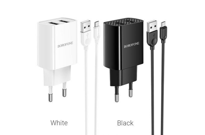 Сетевое зарядное устройство 2USB + кабель MicroUSB BOROFONE BA53A Powerway 2100mAh (белый)