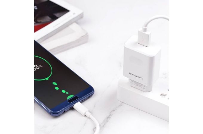 Сетевое зарядное устройство USB + кабель Type-C BOROFONE BA32A Bright Power widely 3000 mAh (белый)
