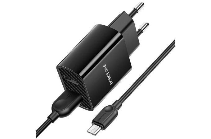 Сетевое зарядное устройство 2USB + кабель MicroUSB BOROFONE BA53A Powerway 2100mAh (черный)