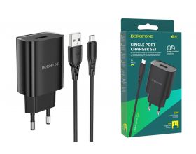 Сетевое зарядное устройство USB + кабель MicroUSB BOROFONE BN1 Innovative 2100mAh (черный)