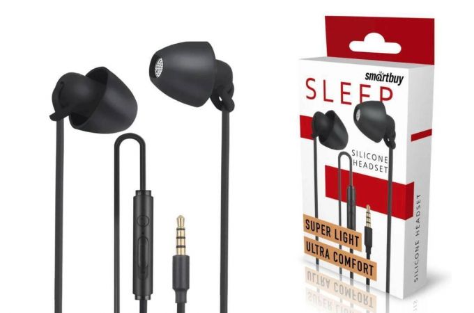 Наушники вакуумные проводные Smartbuy SLEEP, SBH-900 (черный, полностью силиконовый корпус)