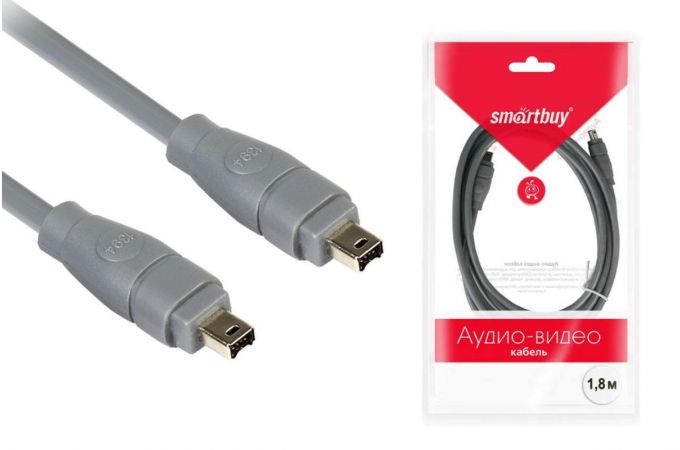 Кабель FireWire Smartbuy IEEE-1394 4P-4P в пакете (KA-018-50) 1,8 m (серый)