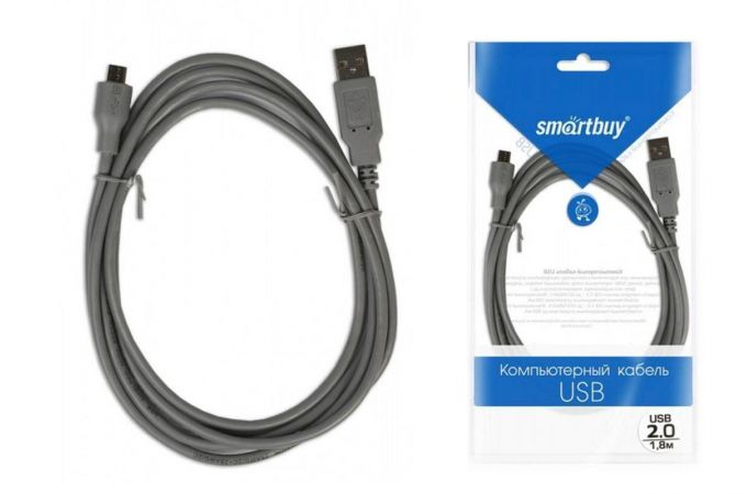 Кабель USB - MicroUSB Smartbuy USB 2.0 5P 1,8 м (K-740-200) (серый) 1,8м