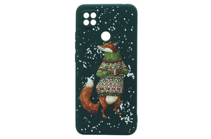 Чехол для Xiaomi Redmi 9A (темно-зеленый) новогодний лис