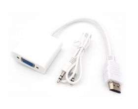 Конвертер переходник HDMI - VGA (папа - мама) кабель 15 см (белый)