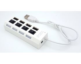 Разветвитель USB HUB 2.0 NN-HB005 на 4 порта с кнопками включения (белый)