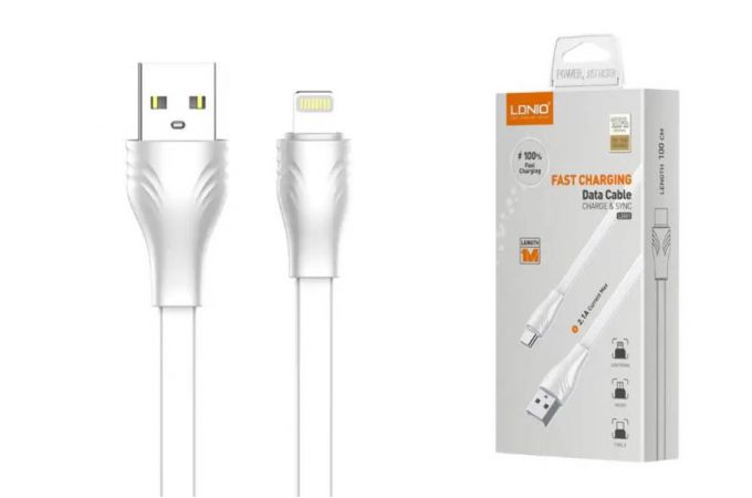 Кабель USB - Lightning LDNIO LS551 2.1A медь: 60 жил плоский (белый) 1м