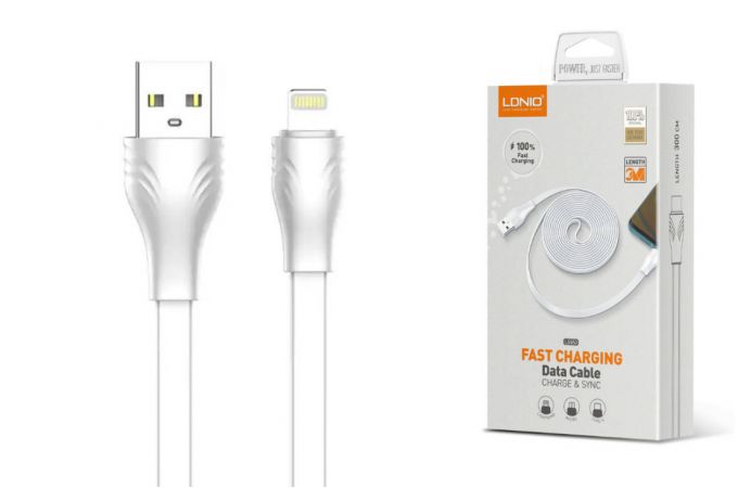 Кабель USB - Lightning LDNIO LS552 2.1A медь: 86 жил плоский (белый) 2м (У)