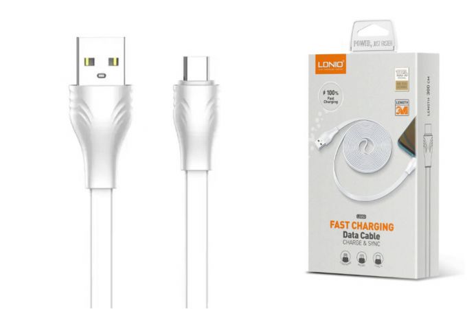 Кабель USB - MicroUSB LDNIO LS552 2.1A медь: 86 жил плоский (белый) 2м (У)