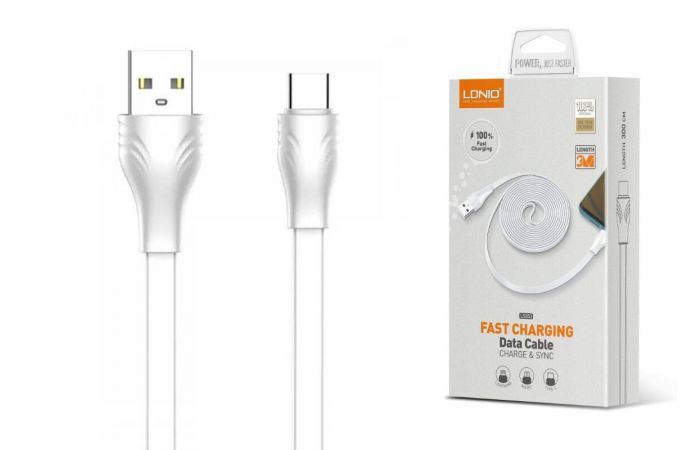 Кабель USB – USB Type-C LDNIO LS552 2.1A медь: 86 жил плоский (белый) 2м
