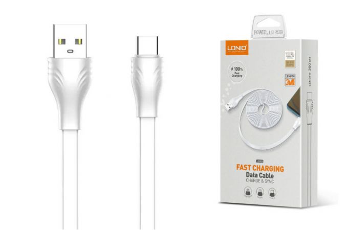 Кабель USB – USB Type-C LDNIO LS553 2.1A медь:152 жилы плоский (белый) 3м