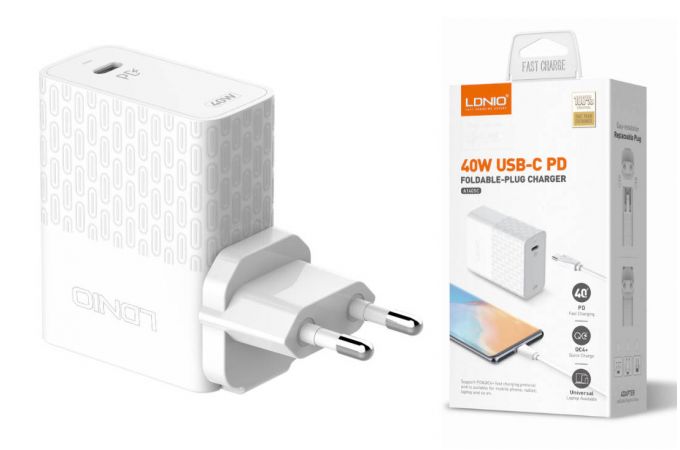 Сетевое зарядное устройство USB + USB-C + кабель Type-C LDNIO PD+QC 4.0 Выход: 3.3-20V, max 40W (белый)