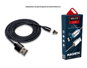 Кабель USB - MicroUSB WALKER C590, магнитный, с индикатором, в мат.обмотке (2.4А), черный