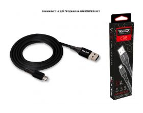 Кабель USB - MicroUSB WALKER C705 в матерчатой обмотке (3.1А), черный
