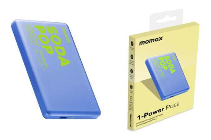 Универсальный дополнительный аккумулятор Power Bank MOMAX Soda pop 1-Power pass(5000mAh) wireless charging (IP135AB2) Blue