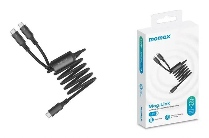 Кабель USB 2 в 1 MOMAX Mag.Link 100W USB-C to Dual USB-C Magnetic cable (DC85D) 1.5M Black
