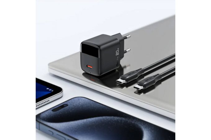 Сетевое зарядное устройство USB-C + кабель Type-C - Type-C ACEFAST A113 PD20W GaN with digital display set (P5)(EU) Black