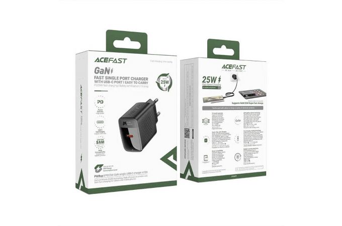Сетевое зарядное устройство ACEFAST A104 PD25W GaN Single USB-C Charger (EU) Black