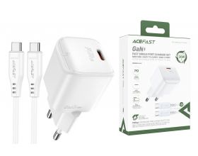 Сетевое зарядное устройство USB-C + кабель Type-C - Type-C ACEFAST A77 mini PD30W GaN Single USB-C Charger set (c3-03) White