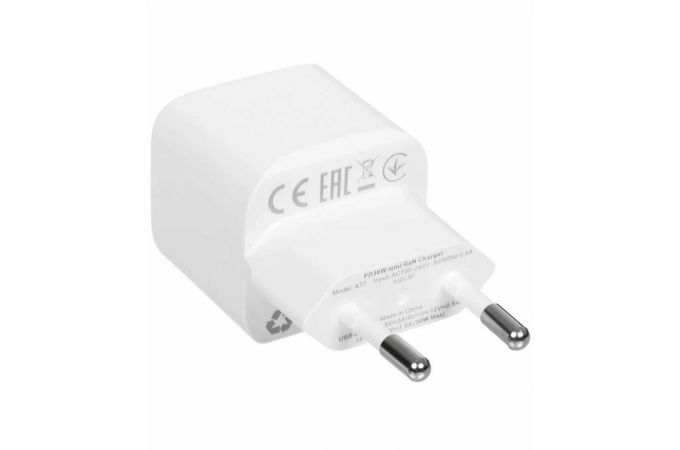 Сетевое зарядное устройство USB-C + кабель Type-C - Type-C ACEFAST A77 mini PD30W GaN Single USB-C Charger set (c3-03) White