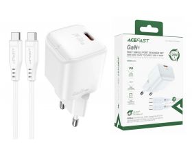Сетевое зарядное устройство USB-C + кабель Type-C - Type-C ACEFAST A73 mini PD20W GaN Single USB-C Charger Set (c3-03) White