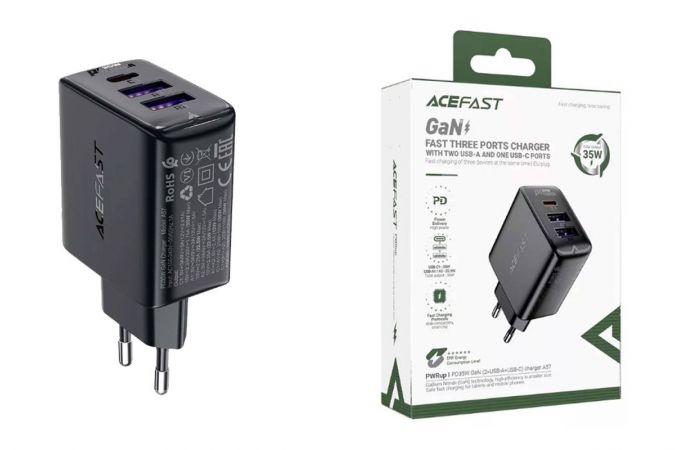 Сетевое зарядное устройство 2USB + USB-C ACEFAST A57 PD35W GaN Black (черный)