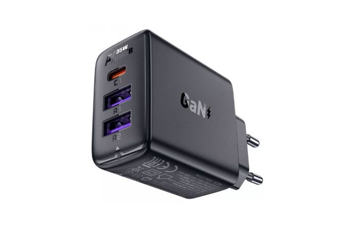 Сетевое зарядное устройство 2USB + USB-C ACEFAST A57 PD35W GaN Black (черный)