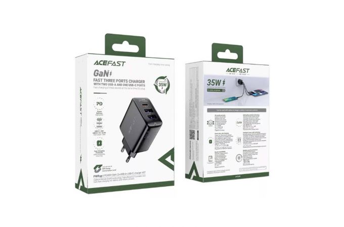 Сетевое зарядное устройство 2USB + USB-C ACEFAST A57 PD35W GaN Black (черный)