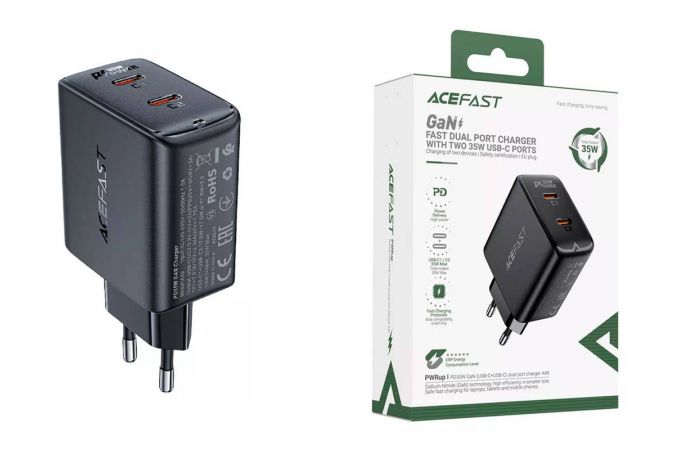 Сетевое зарядное устройство USB-C + USB-C ACEFAST A49 PD35W GaN Black (черный)