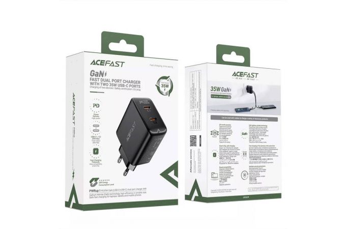 Сетевое зарядное устройство USB-C + USB-C ACEFAST A49 PD35W GaN Black (черный)