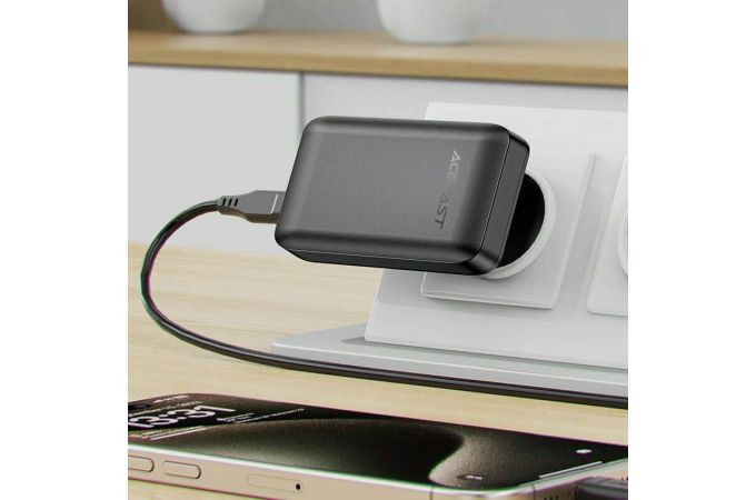 Сетевое зарядное устройство ACEFAST A100 PD65W GaN 2C+A ultra-thin Black