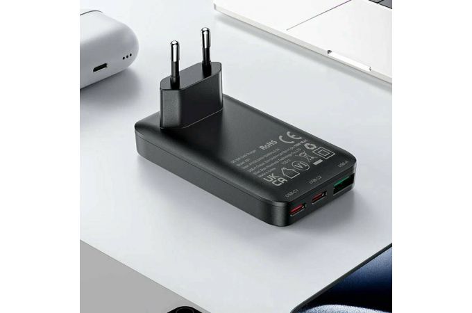 Сетевое зарядное устройство ACEFAST A100 PD65W GaN 2C+A ultra-thin Black