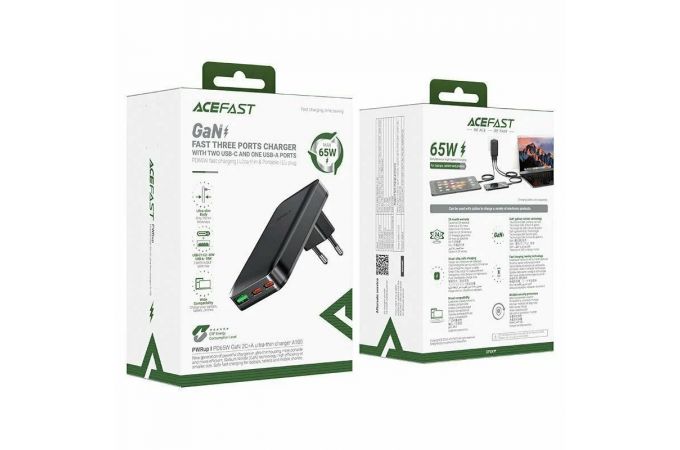 Сетевое зарядное устройство ACEFAST A100 PD65W GaN 2C+A ultra-thin Black