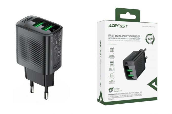 Сетевое зарядное устройство 2USB ACEFAST A86 12W Black