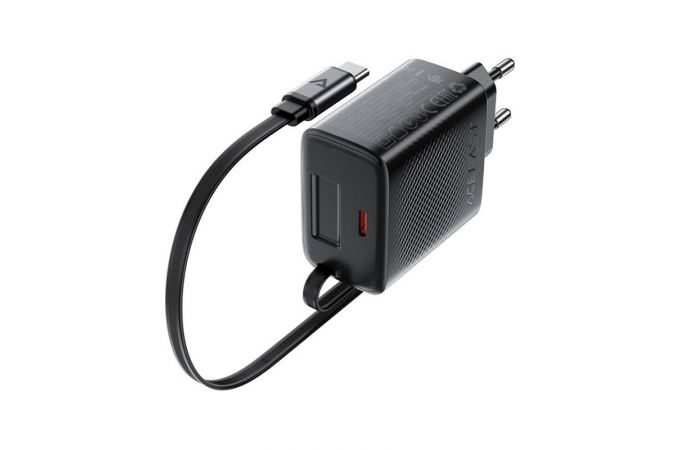 Сетевое зарядное устройство ACEFAST A110 PD30W GaN charger(USB-C+USB-C) with retractable cable, Black (черный)