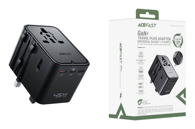 Сетевое зарядное устройство ACEFAST Z8 PD45W GaN (3*USB-C+2*USB-A) multifunctional Black (черный)
