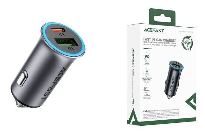 Автомобильное зарядное устройство АЗУ USB + USB-C ACEFAST B16 95W, Metal gray