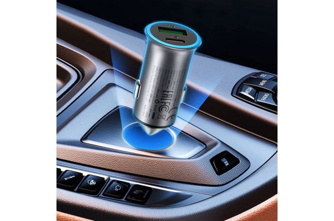 Автомобильное зарядное устройство АЗУ USB + USB-C ACEFAST B16 95W, Metal gray