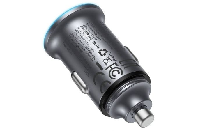 Автомобильное зарядное устройство АЗУ USB + USB-C ACEFAST B15 65W Metal gray
